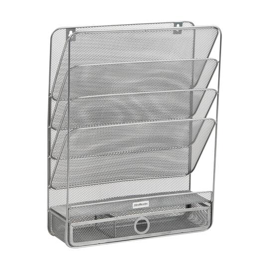 Mind Reader 4-Tier Vertical File Storage, Desktop Organizer, Wall Mount, Office, Metal Mesh, 12.5"L x 4"W x 16.5"H